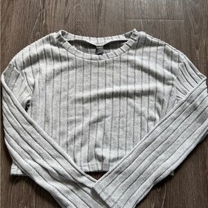 SHEIN Light Gray Ribbed Cropped Crewneck Sweater